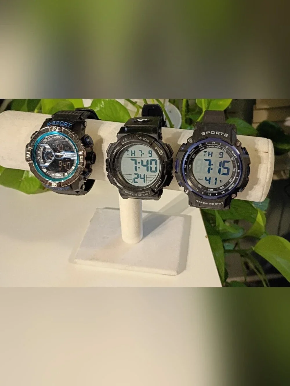 Three Black Digital Sport Watches with Blue Accents 6 Pcs
